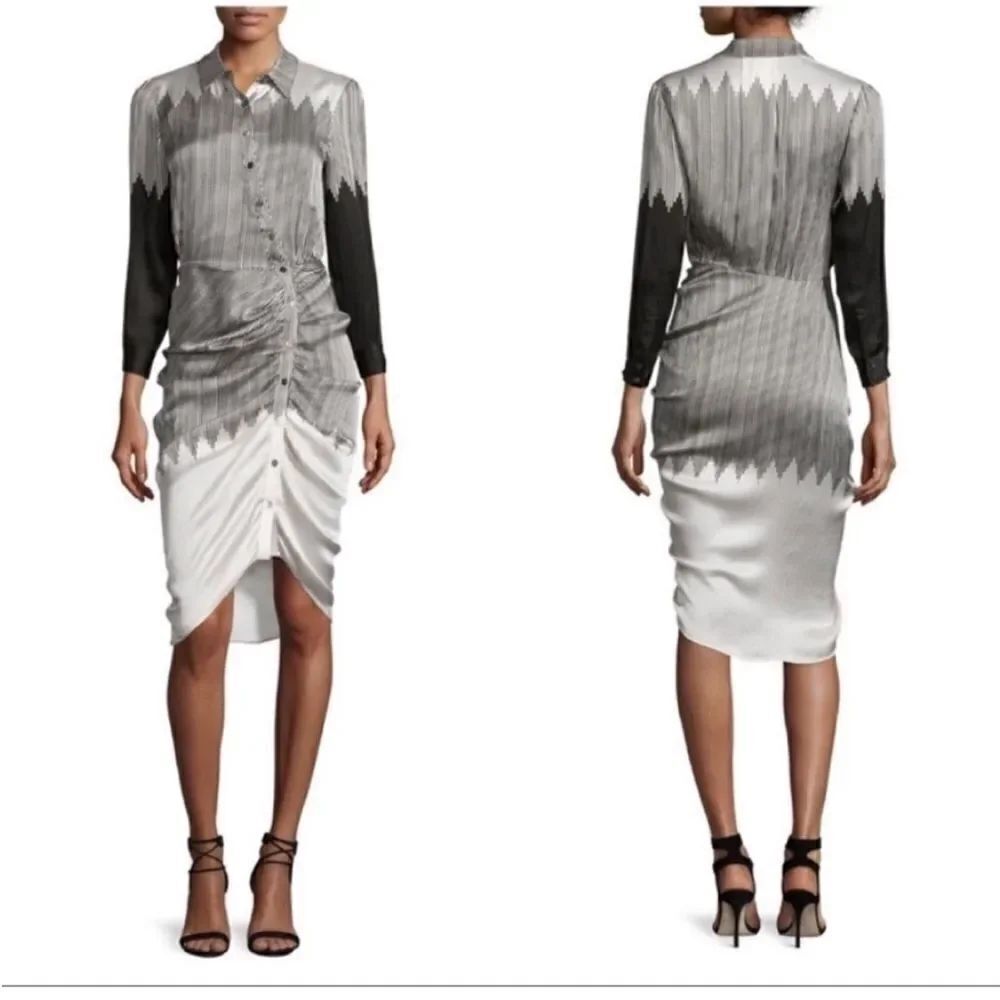 Veronica Beard Dress Womens Size 2 100% Silk Beige/ Black Striped Button